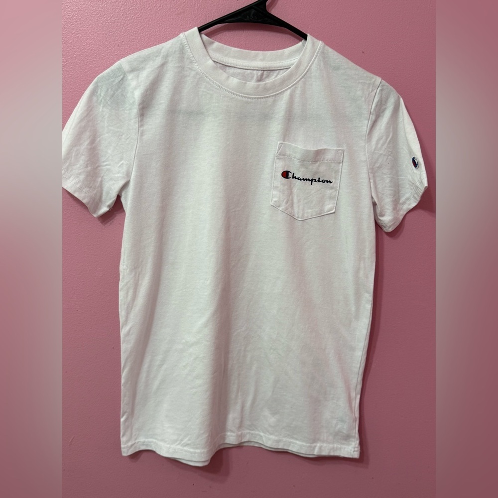 Champion boys' t-shirt, size L, white, short sleeves.